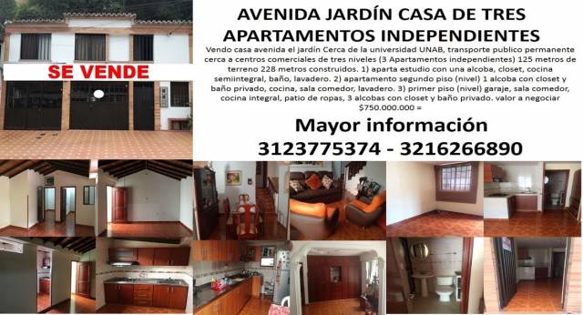 Avenida jardín casa con 3 apartamentos independientes