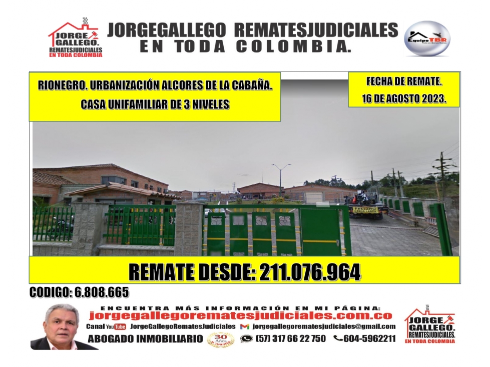 Remate. Rionegro Urb Alcores de la Cabaña