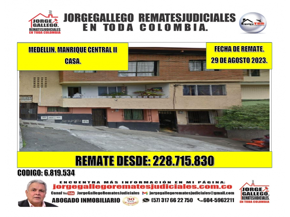Remate. Medellin. Manrique Cental II. Casa.