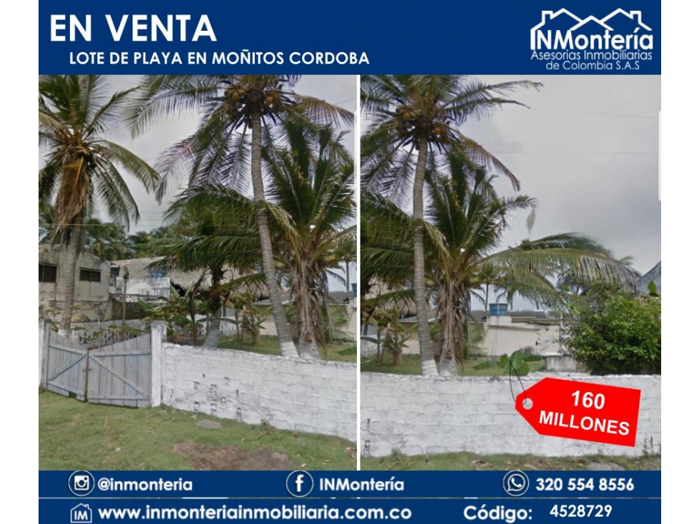 SE VENDE LOTE DE PLAYA EN MOÑITOS CORDOBA