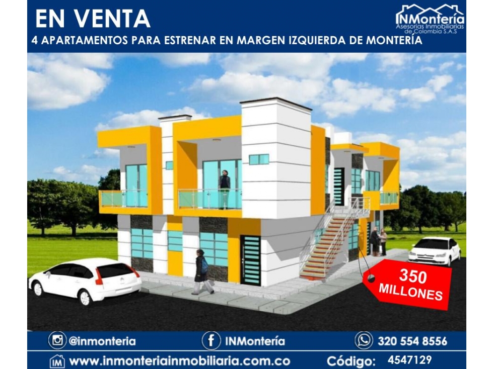 SE VENDE 4 APARTAMENTOS PARA ESTRENAR EN MARGEN IZQUIERDA DE MONTERIA