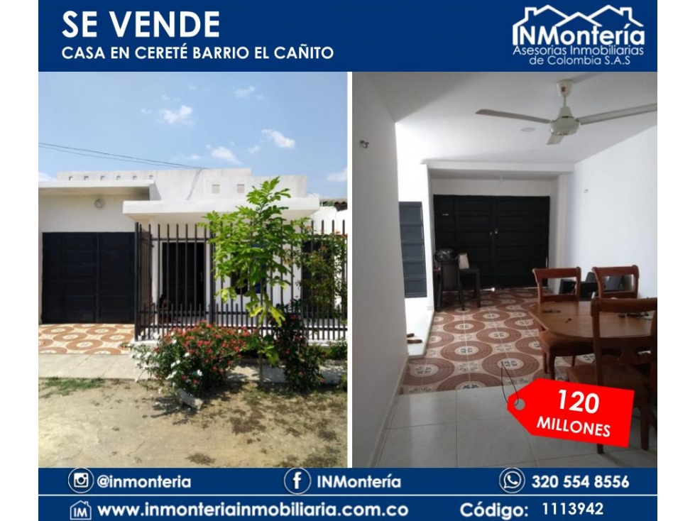 SE  VENDE HERMOSA CASA EN MUNICIPIO DE CERETÉ