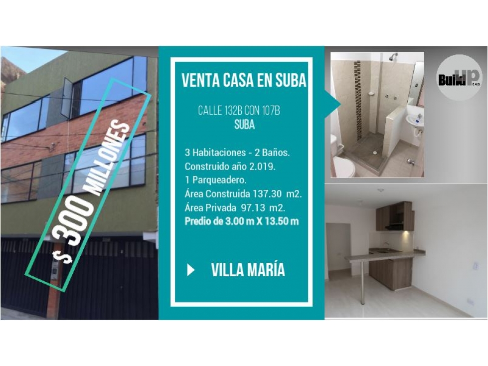 VENTA Casa Villa María - Suba - 97 m2 - 3 Alcobas - 1 Parqueadero
